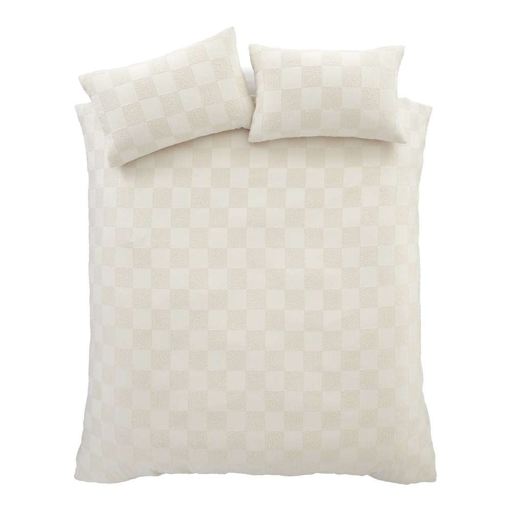 Krémovobiele predĺžené obliečky na dvojlôžko z materiálu bouclé 230x220 cm Cosy Checkerboard - Catherine Lansfield