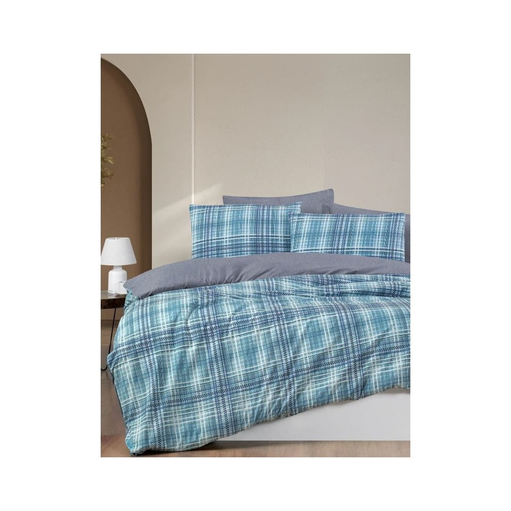 Modré 4-dielne predĺžené obliečky na dvojlôžko s plachtou 200x220 cm Ekose – Mila Home