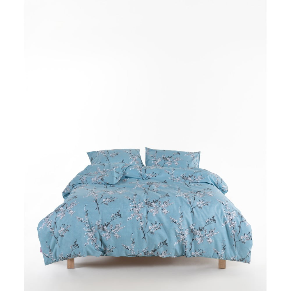 Modré obliečky na jednolôžko z bavlny Renforcé 140x200 cm Blue Floral – Mila Home Luxury