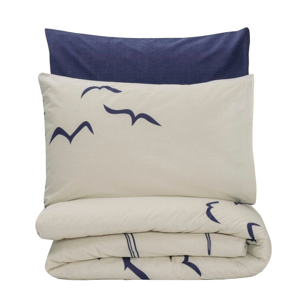 Modro-krémové obliečky na jednolôžko z bavlny Renforcé 140x200 cm Larum – Mijolnir