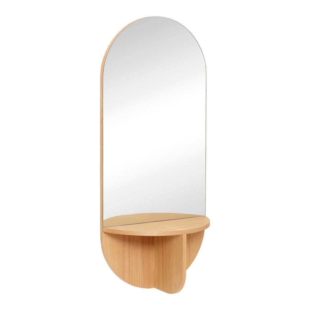 Nástenné zrkadlo s policou s dubovou dyhou Hübsch Natur, 55 x 120 cm