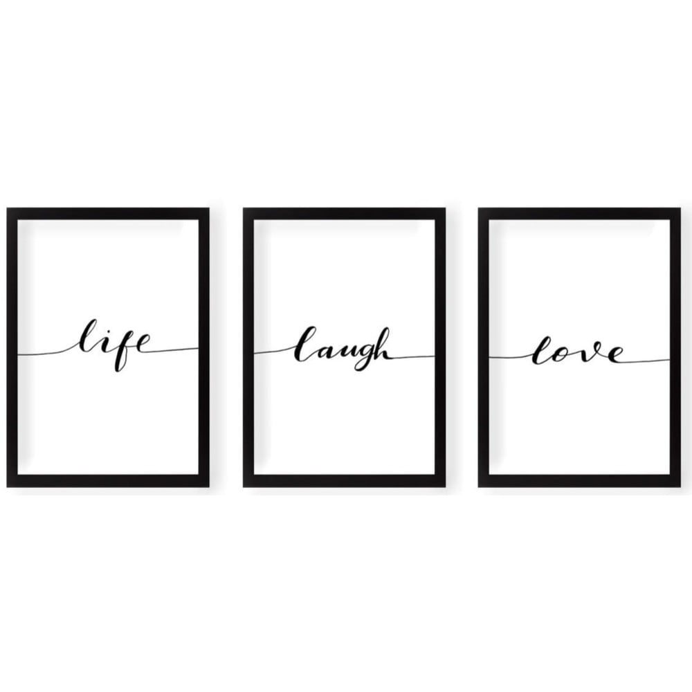 Obrazy v súprave 3 ks 24x29 cm Life Laugh Love – Vavien Artwork
