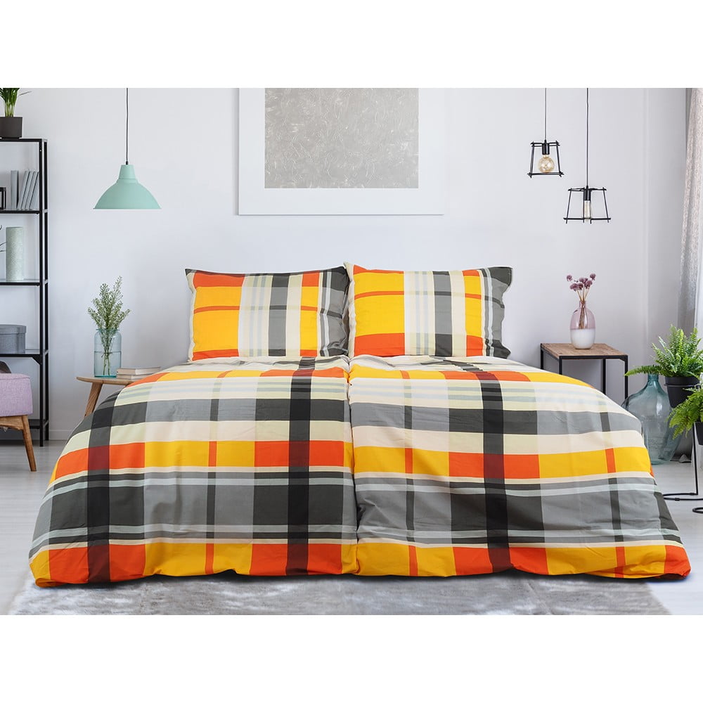 Oranžové krepové obliečky na jednolôžko 140x200 cm Orabge Kube – B.E.S.