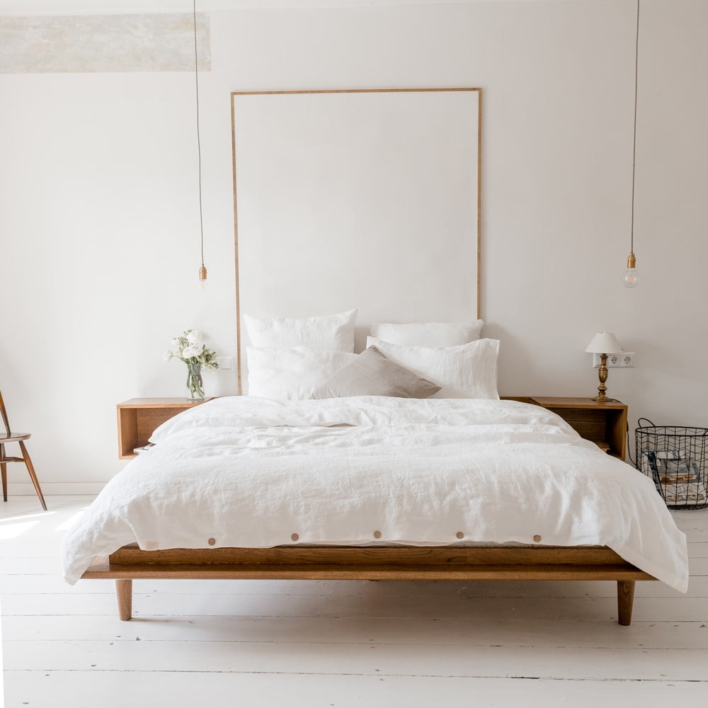 Predĺžené biele obliečky na dvojlôžko s prímesou ľanu 200x220 cm – Linen Tales