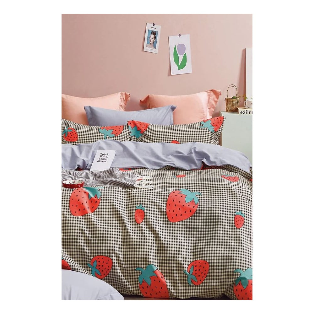 Predĺžené obliečky na jednolôžko z bavlny Renforcé s plachtou/3-dielne 160x220 cm Strawberry – Mila Home
