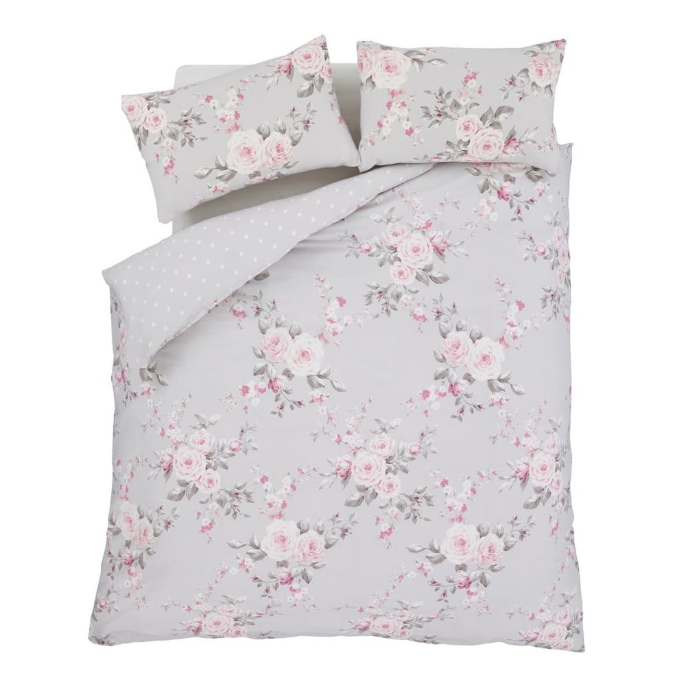 Predĺžené sivé obliečky na dvojlôžko 230x220 cm Canterbury Floral – Catherine Lansfield
