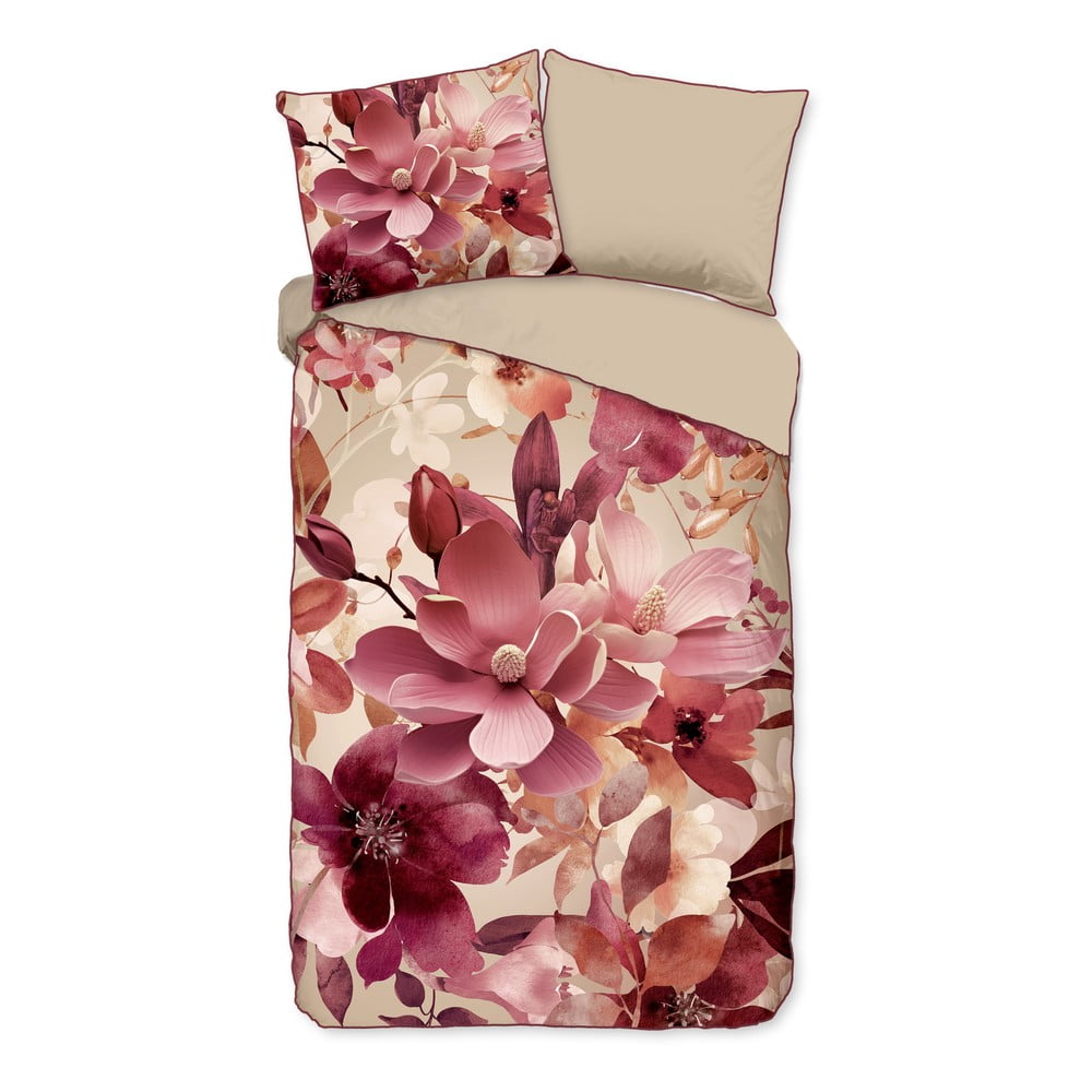 Ružové/béžové obliečky na jednolôžko/predĺžené z bavlneného saténu 140x220 cm Chaja – Descanso