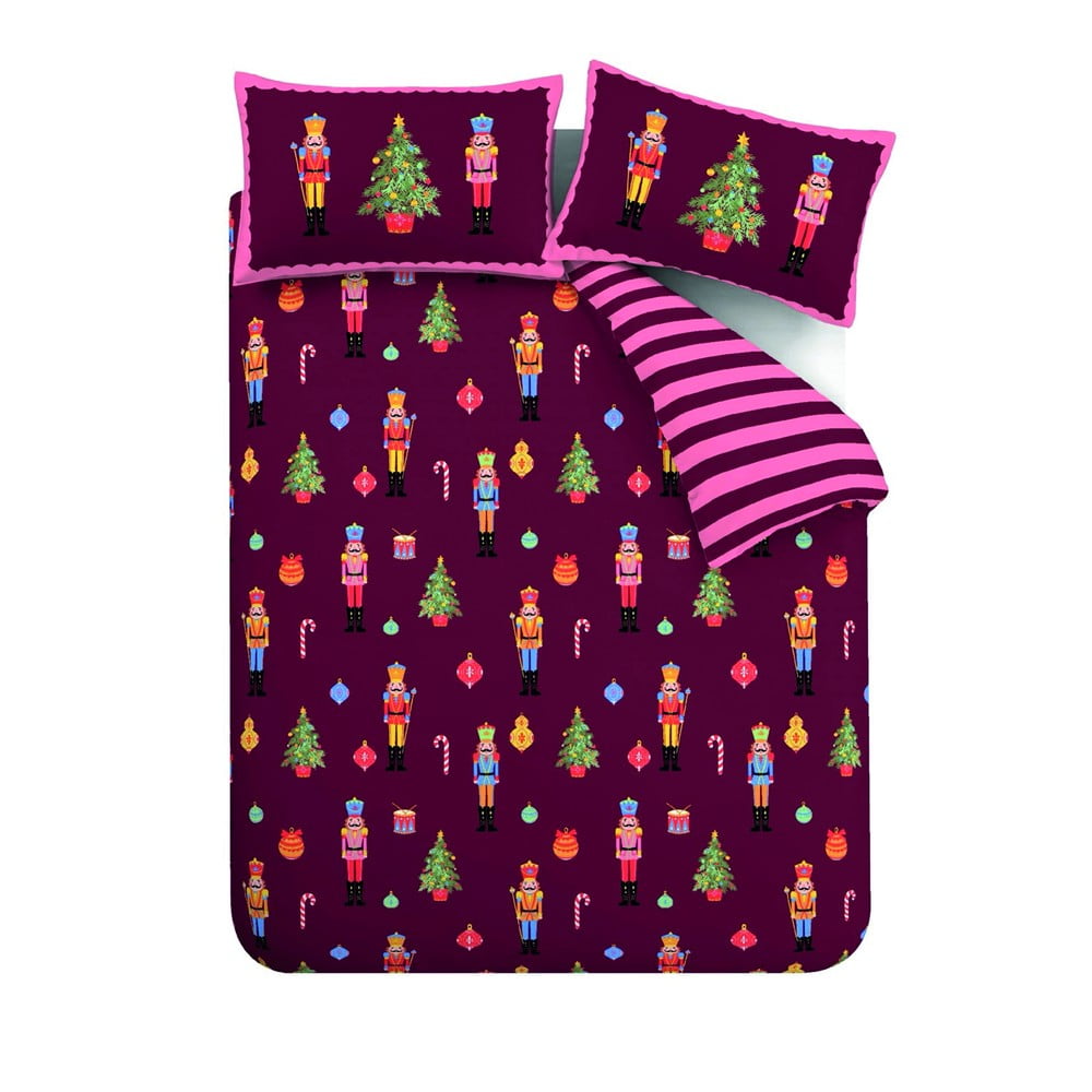 Ružové/fialové obliečky na dvojlôžko/predĺžené 230x220 cm Nutcracker Stripe – Catherine Lansfield