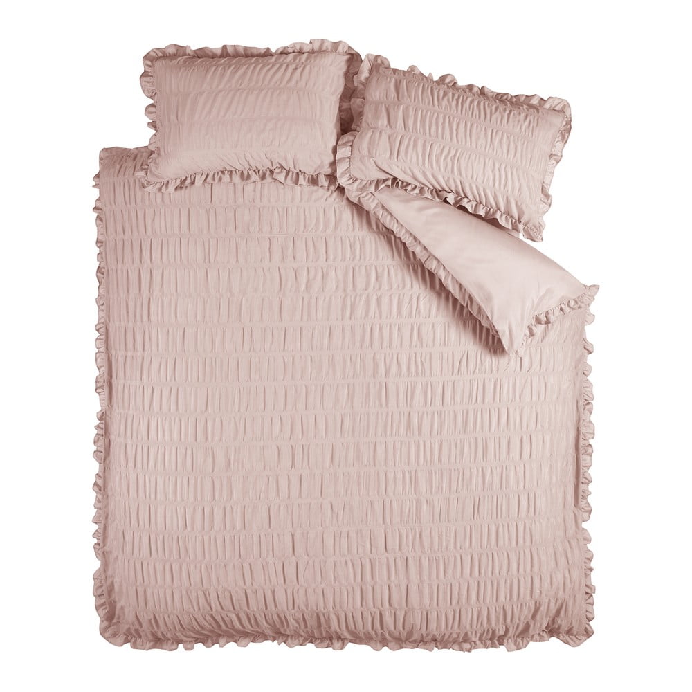 Ružové krepové obliečky na jednolôžko 135x200 cm Seersucker Frill – Catherine Lansfield