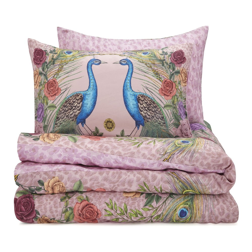 Ružové obliečky na jednolôžko z bavlneného saténu 135x200 cm Xanadu Peacock – Matthew Williamson