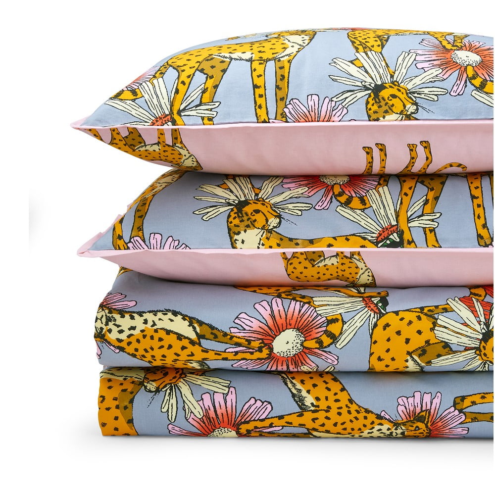 Ružové/sivé bavlnené obliečky na dvojlôžko/predĺžené 230x220 cm Untamed Cheetah – Their Nibs