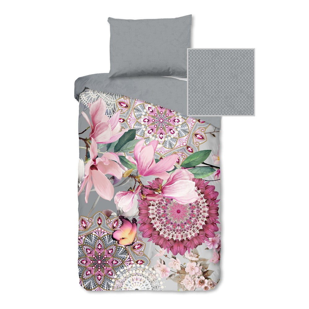 Ružovo-sivé flanelové obliečky na jednolôžko 140x200 cm – HIP