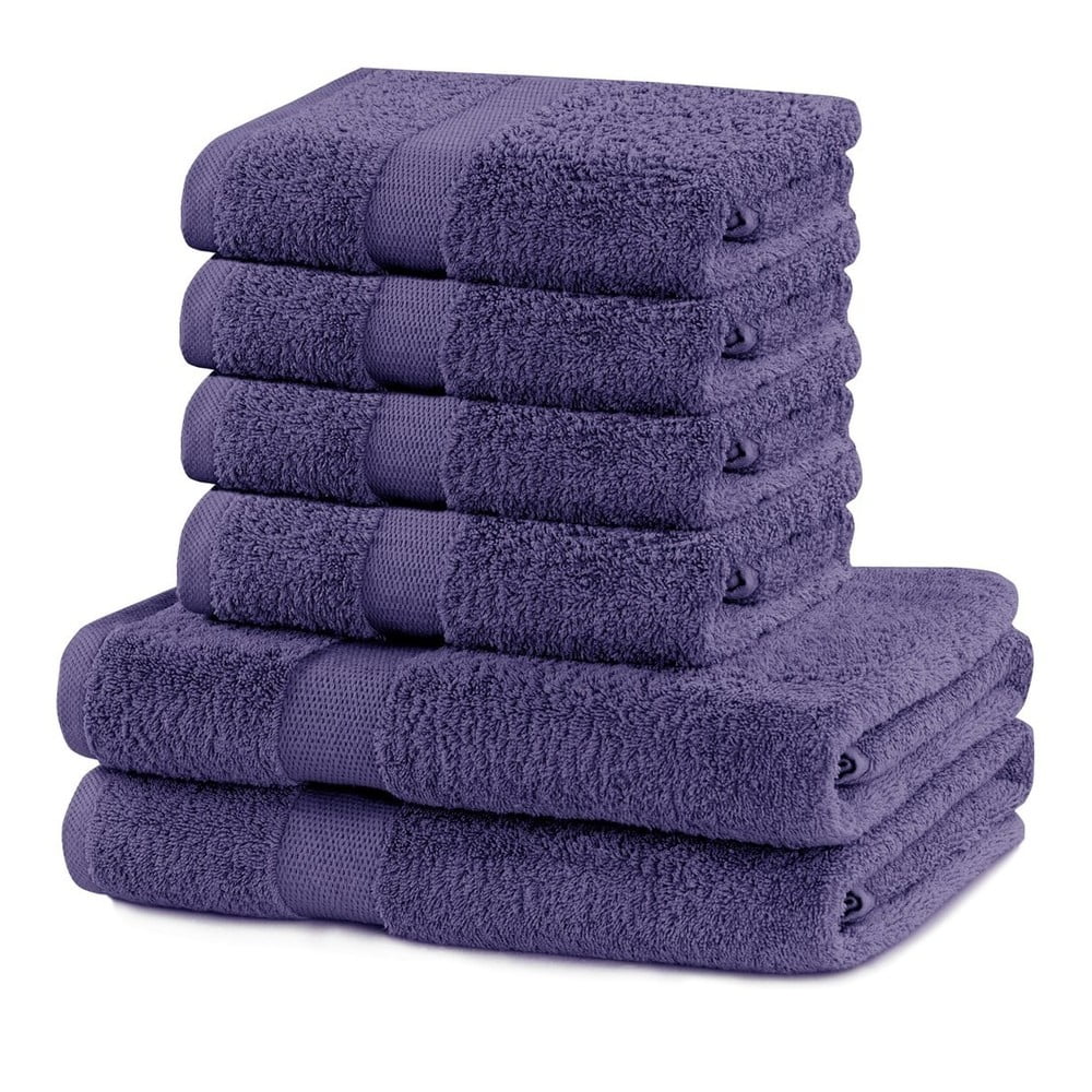 Set 2 bavlnených fialových osušiek a 4 uterákov DecoKing Marina