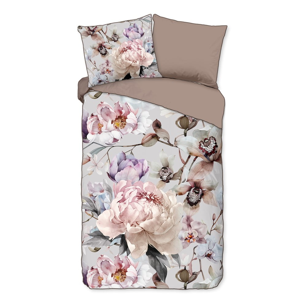 Sivé/hnedé obliečky na jednolôžko/predĺžené z bavlneného saténu 140x220 cm Colinda – Descanso