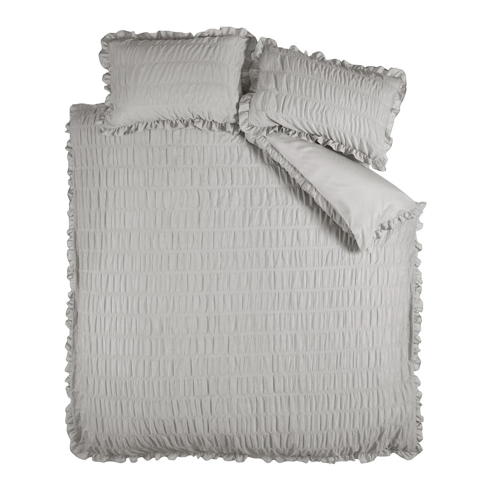 Sivé krepové obliečky na jednolôžko 135x200 cm Seersucker Frill – Catherine Lansfield