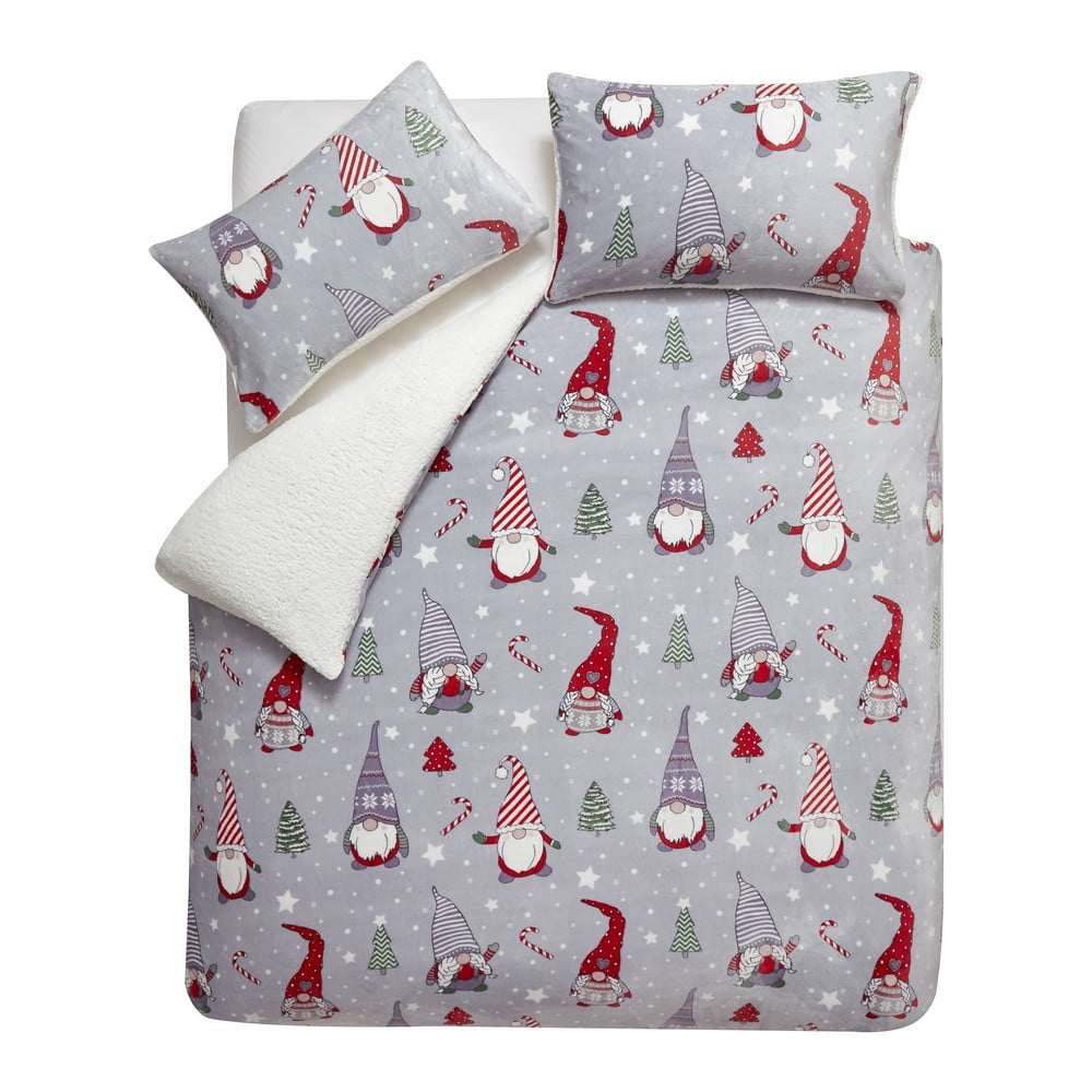 Sivé obliečky na dvojlôžko/predĺžené z mikroplyšu 230x220 cm Festive Gnomes – Catherine Lansfield