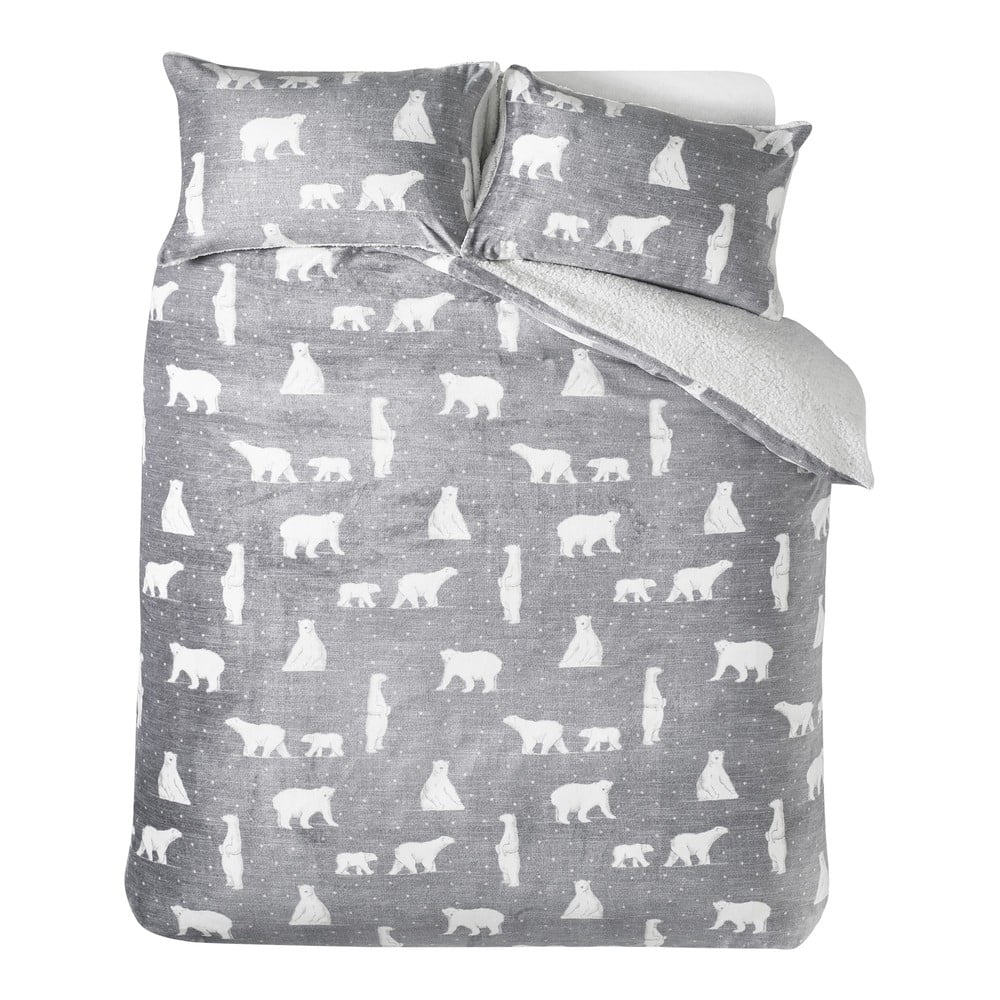 Sivé obliečky na dvojlôžko s baránkom 200x200 cm Cosy Polar Bear – Catherine Lansfield