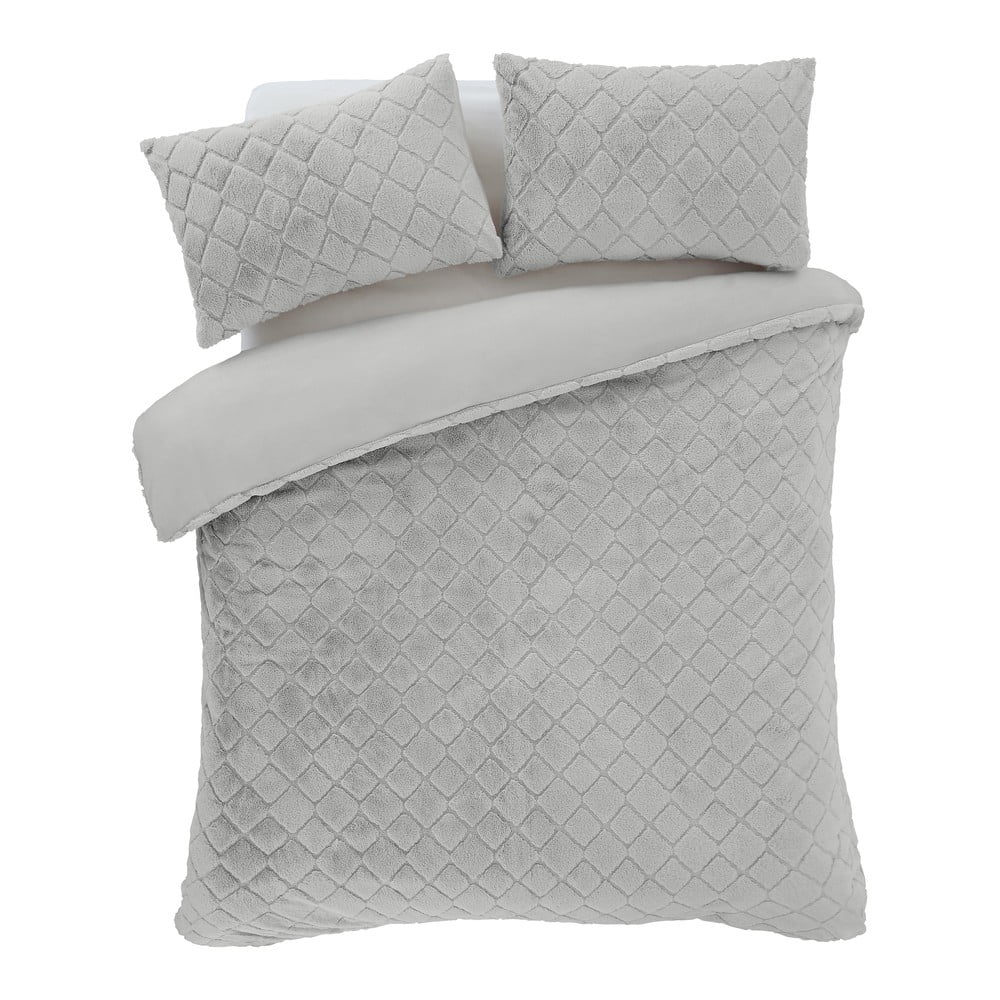 Sivé obliečky na jednolôžko z mikroplyšu 135x200 cm Cosy Diamond – Catherine Lansfield