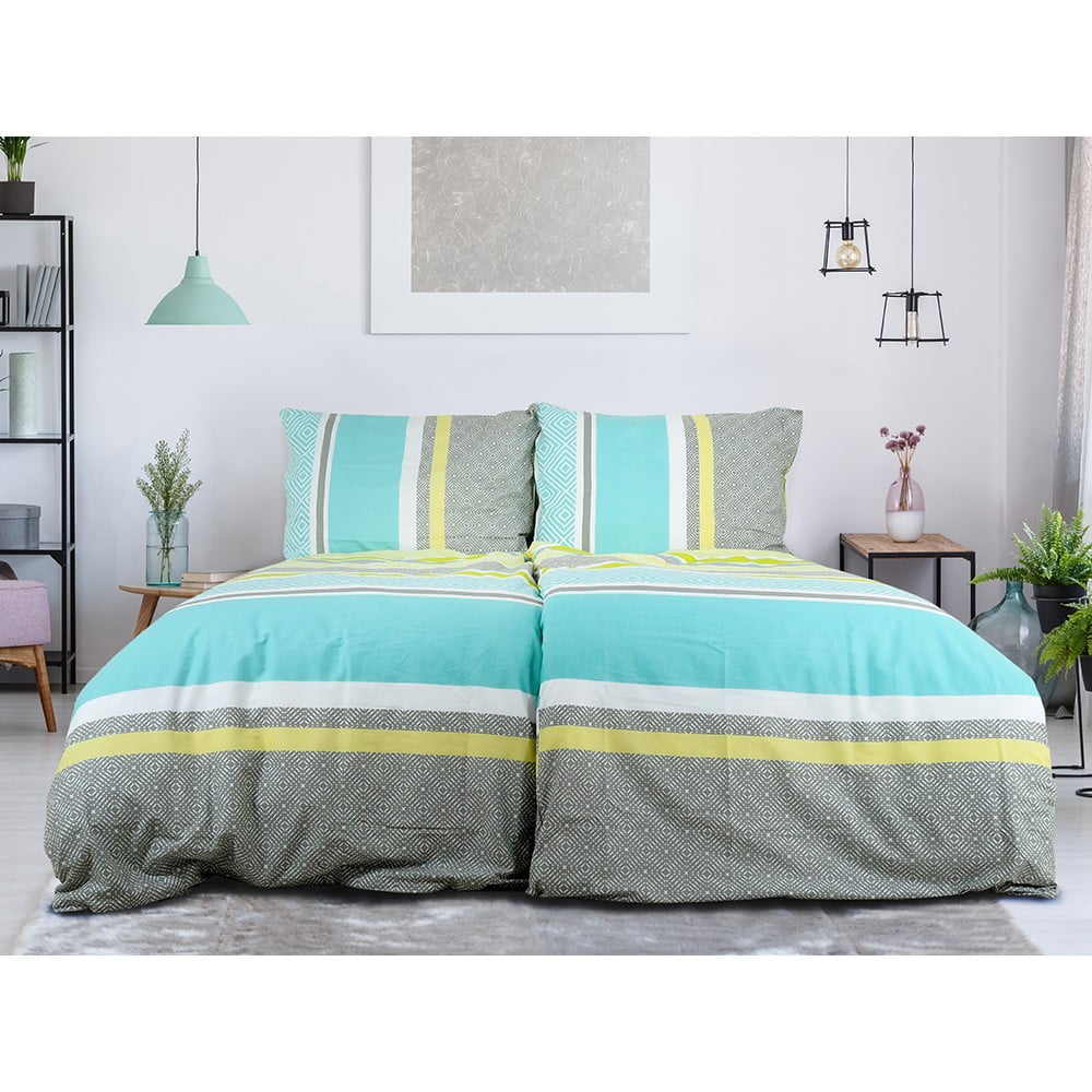 Sivé/tyrkysové krepové obliečky na jednolôžko 140x200 cm Beautiful Spring – B.E.S.