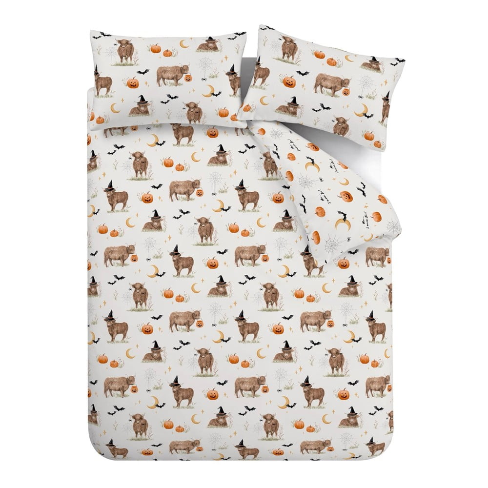 Sivobéžové obliečky na dvojlôžko 200x200 cm Halloween Highland Cow – Catherine Lansfield