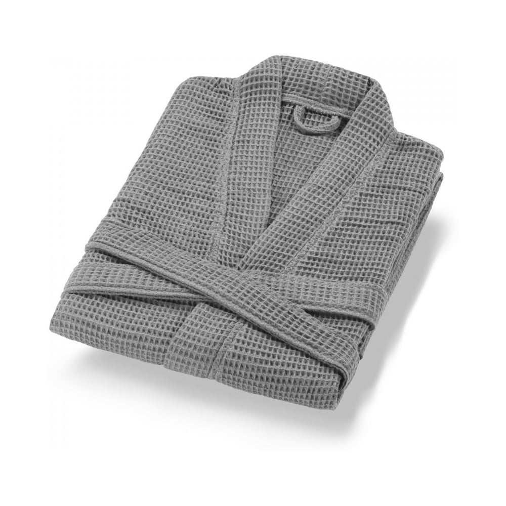 Sivý bavlnený župan veľkosť L Mia Waffle - Foutastic