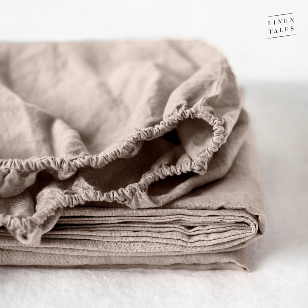 Svetlohnedá ľanová elastická plachta Linen Tales, 180 x 200 cm