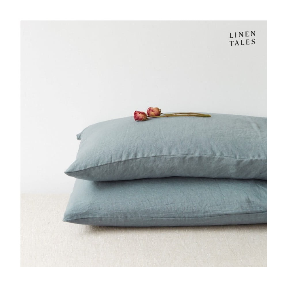Svetlomodrá ľanová obliečka na vankúš Linen Tales, 70 x 90 cm