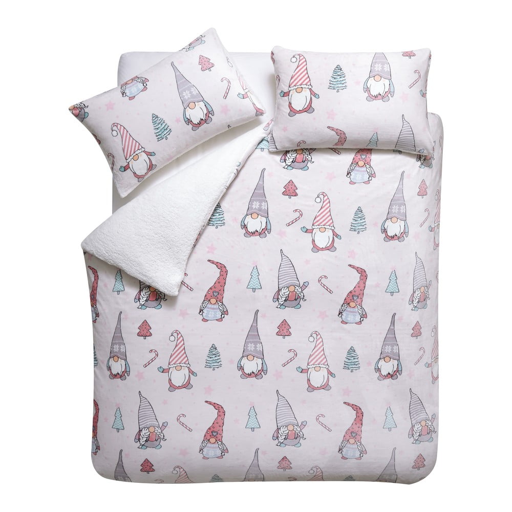 Svetloružové obliečky na dvojlôžko z mikroplyšu 200x200 cm Festive Gnomes – Catherine Lansfield