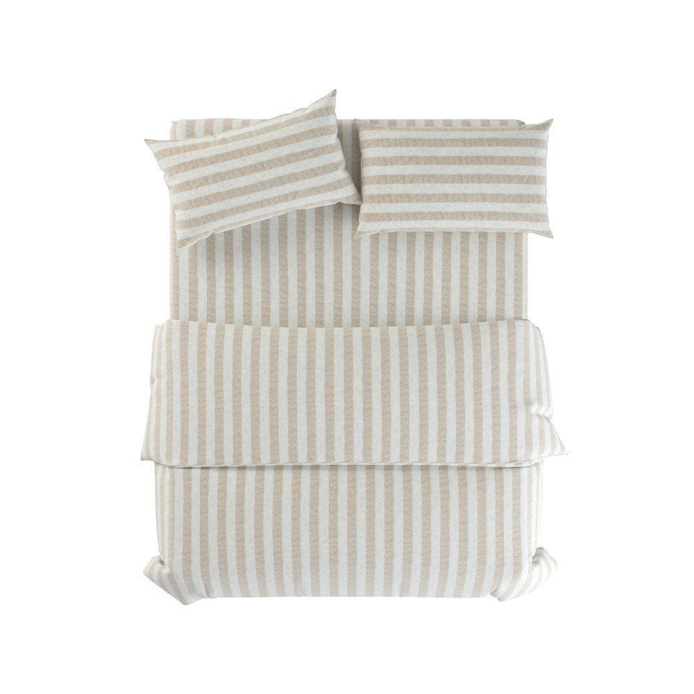 Svetlosivé/krémové ľanové obliečky na dvojlôžko 200x200 cm Natural Stripes – Native Natural