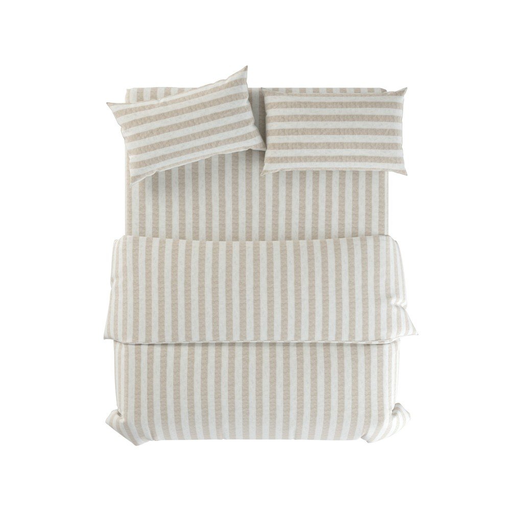 Svetlosivé/krémové ľanové obliečky na jednolôžko 135x200 cm Natural Stripes – Native Natural