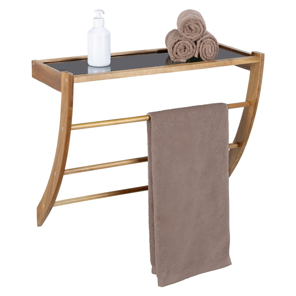 Tmavo prírodný nástenný drevený držiak na uteráky Fondi – Wenko