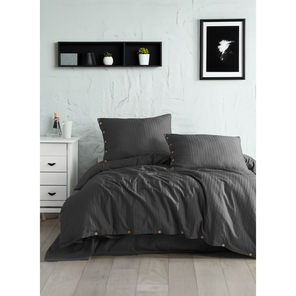 Tmavosivé obliečky na dvojlôžko/predĺžené z bavlny Renforcé 240x220 cm Como Striped – Mila Home Luxury