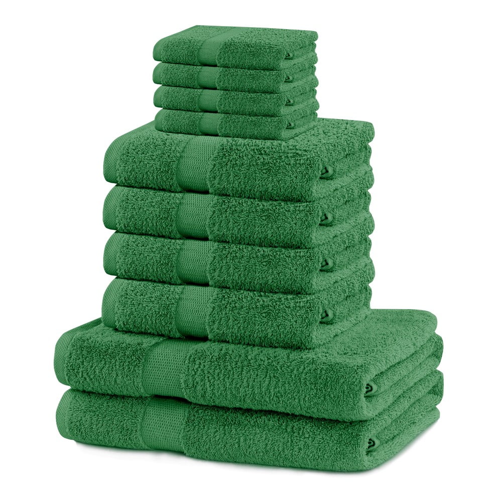 Tmavozelené froté bavlnené uteráky a osušky v súprave 10 ks Marina – Restilo
