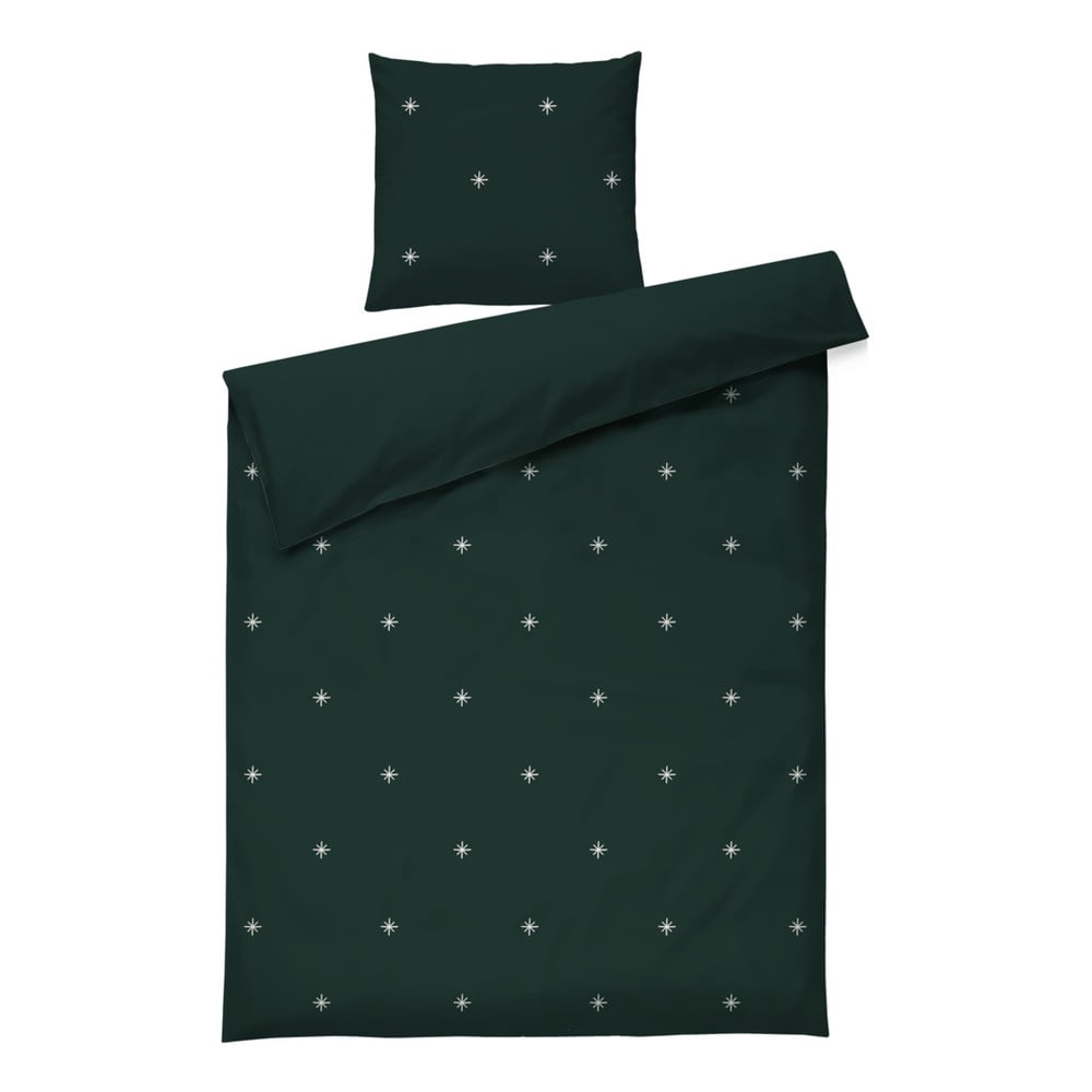 Tmavozelené obliečky na jednolôžko z bavlneného perkálu 140x200 cm Christmas Fable – JUNA