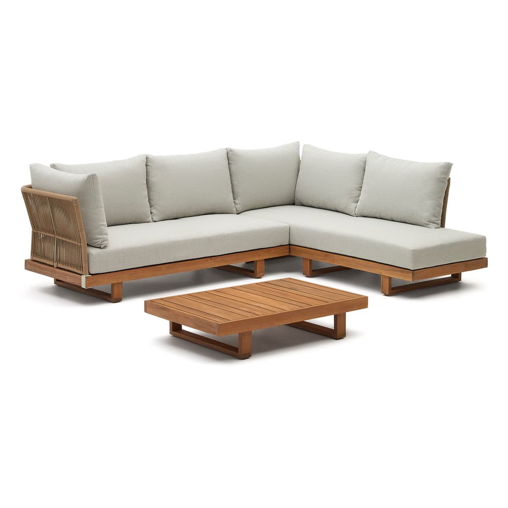 Záhradná lounge súprava z masívu akácie pre 5 v krémovo-prírodnej farbe Raco – Kave Home