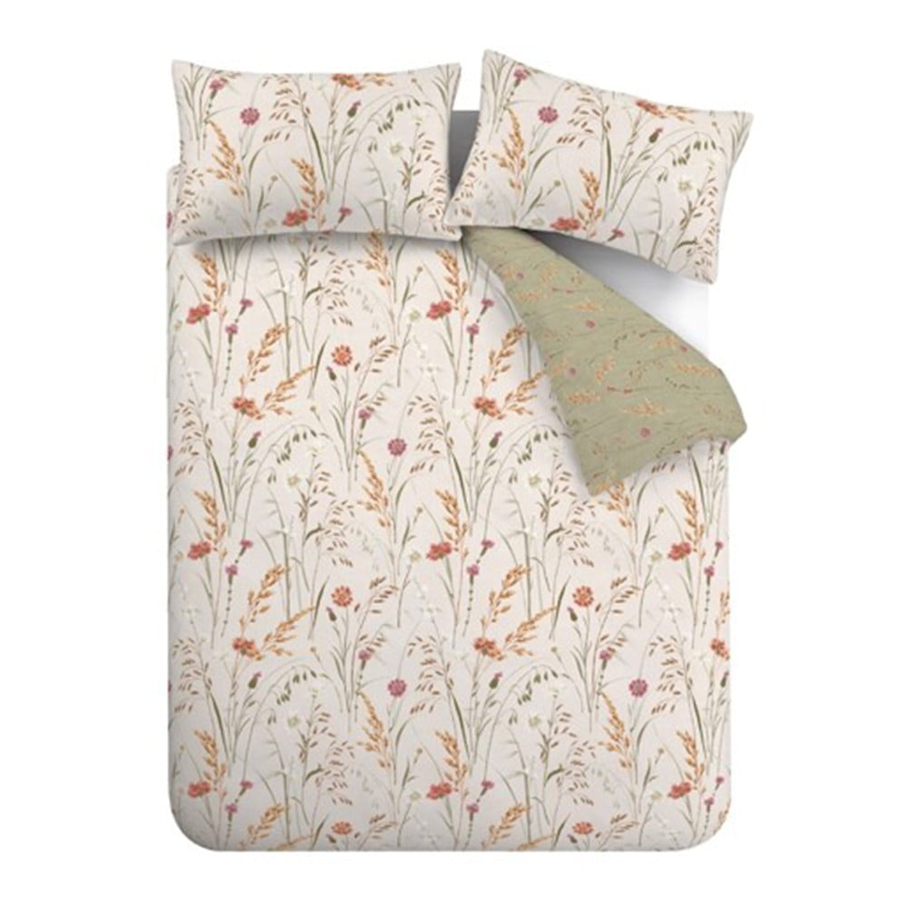 Zelené/hnedé flanelové obliečky na dvojlôžko/predĺžené 230x220 cm Grasmere Floral – Catherine Lansfield