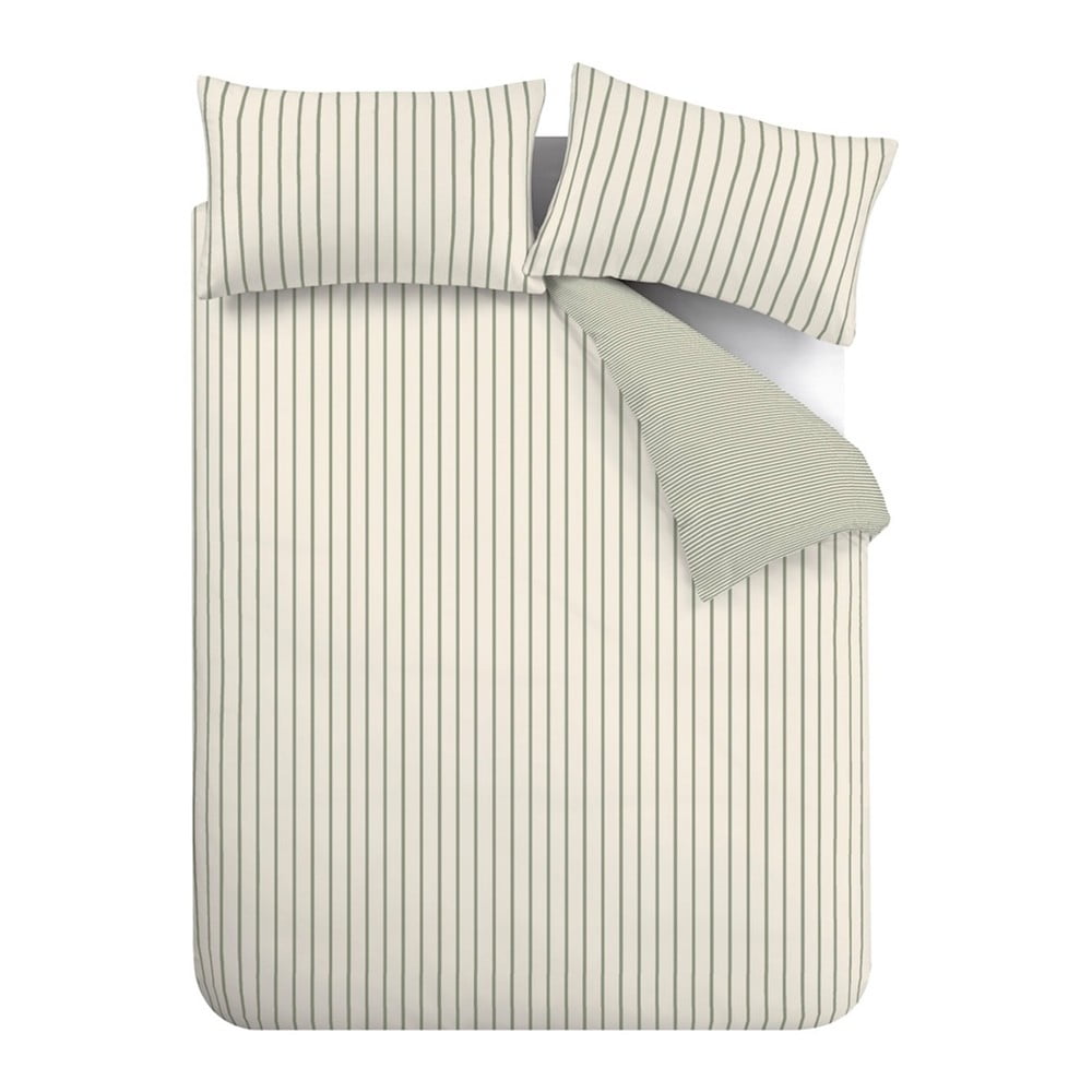 Zelené/krémové bavlnené obliečky na dvojlôžko 200x200 cm Hampton Stripe – Bianca