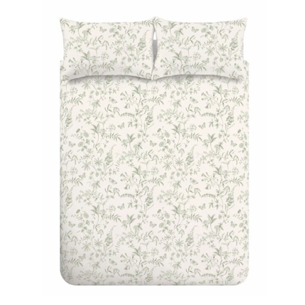 Zelené/krémové bavlnené obliečky na jednolôžko 135x200 cm Thea Floral – Bianca
