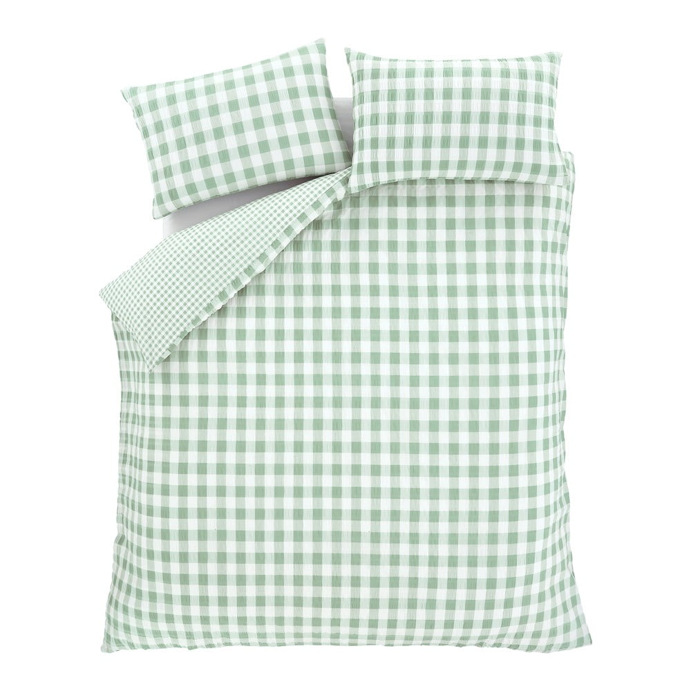 Zelené krepové obliečky na dvojlôžko/predĺžené 230x220 cm Seersucker Gingham Check – Catherine Lansfield