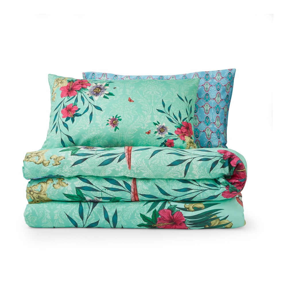 Zelené/modré obliečky na dvojlôžko/predĺžené z bavlneného saténu 230x220 cm Paradise Parrot – Matthew Williamson