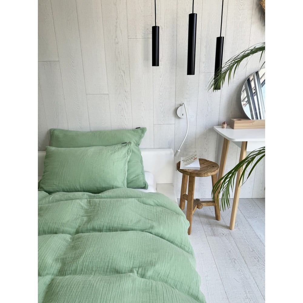 Zelené mušelínové obliečky na dvojlôžko 200x200 cm Plain Muslin – Butter Kings