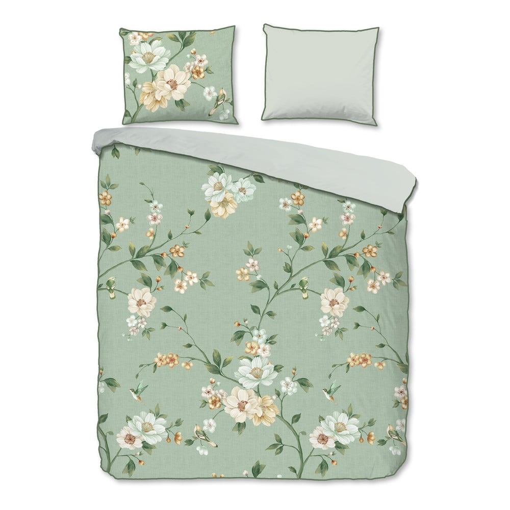 Zelené obliečky na dvojlôžko/predĺžené z bavlneného saténu 200x220 cm Sizena – Descanso