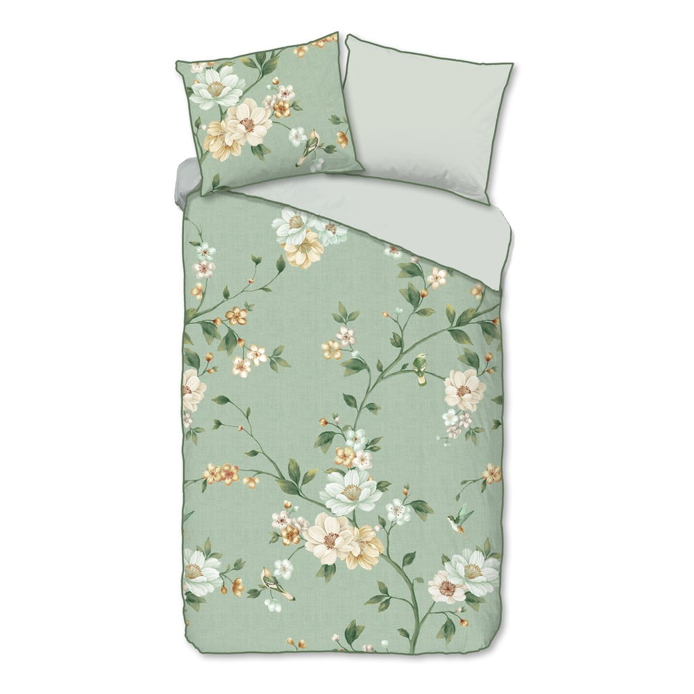 Zelené obliečky na jednolôžko/predĺžené z bavlneného saténu 140x220 cm Sizena – Descanso