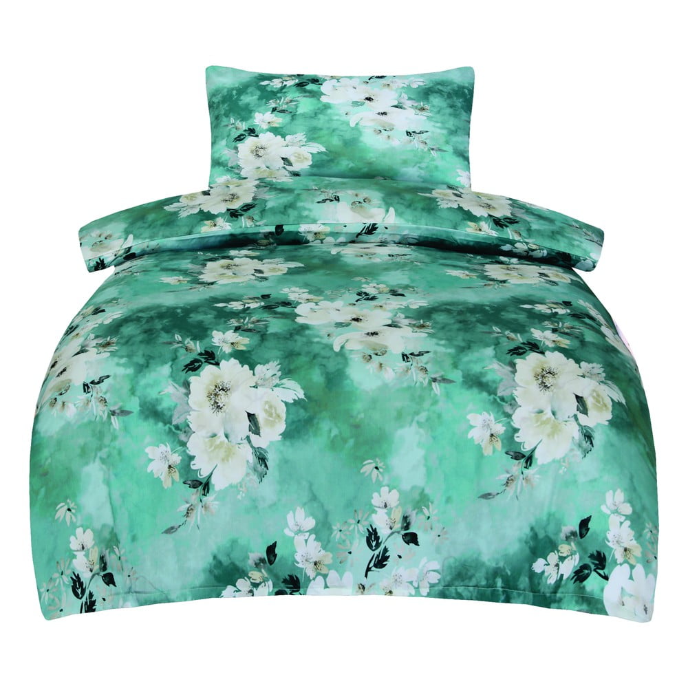 Zelené obliečky na jednolôžko z bavlneného saténu 140x200 cm Fiona – My House