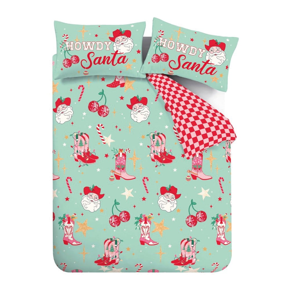 Zelené/ružové obliečky na dvojlôžko 200x200 cm Santa's Howdy Christmas – Catherine Lansfield