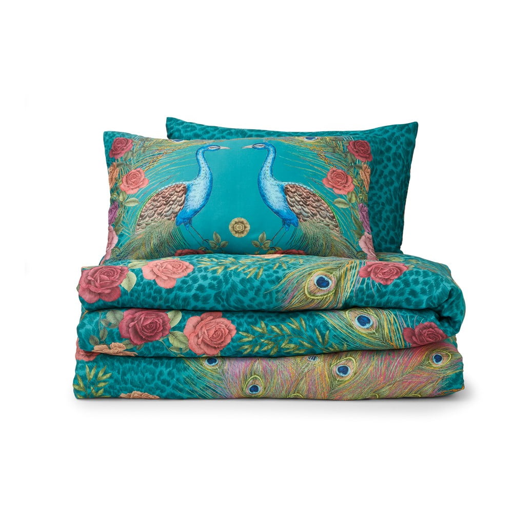 Zelenomodré obliečky na jednolôžko z bavlneného saténu 135x200 cm Xanadu Peacock – Matthew Williamson
