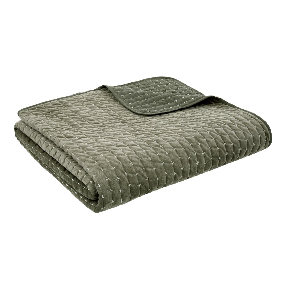 Zelený zamatový prešívaný pléd 240x260 cm Attica Velvet Embroidered – Bianca