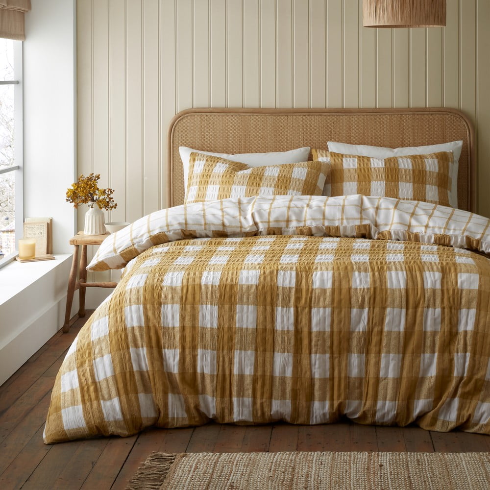 Žlté flanelové obliečky na jednolôžko 135x200 cm Gingham Check – Catherine Lansfield