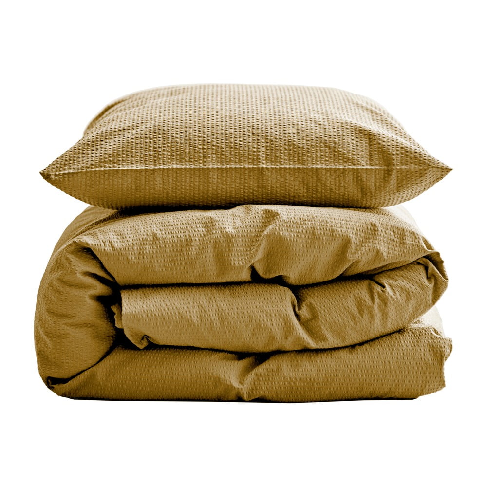 Žlté obliečky z bio bavlny 200x140 cm Wave Straw - Södahl