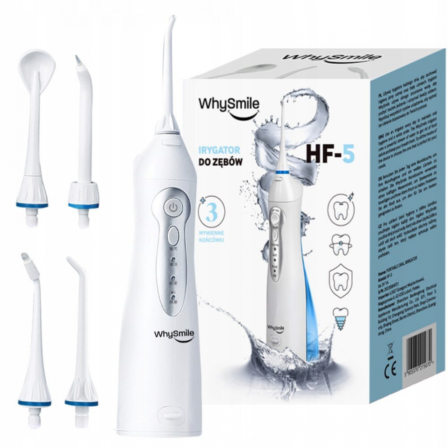 Bezdrôtový ústna sprcha so 4 nástavcami, medzizubný čistič s 3 režimami čistenia, HF-5